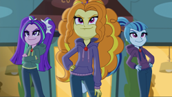 Size: 1334x750 | Tagged: safe, derpibooru import, screencap, adagio dazzle, aria blaze, sonata dusk, equestria girls, rainbow rocks, smiling, smirk, the dazzlings, trio