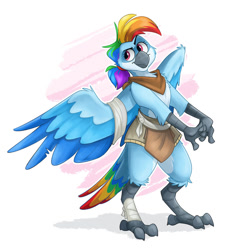 Size: 1024x1097 | Tagged: safe, artist:luximus17, derpibooru import, rainbow dash, anthro, bird, aarakocra, birdified, dungeons and dragons, female, monk, pen and paper rpg, rpg, solo, species swap