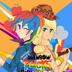 Size: 750x750 | Tagged: safe, artist:haas, derpibooru import, applejack, rainbow dash, equestria girls, appledash, female, human coloration, lesbian, shipping