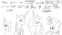 Size: 1920x1080 | Tagged: safe, artist:truffle shine, derpibooru import, prince blueblood, princess luna, sweetie belle, sweetie bot, oc, oc:magnifying glass (mtr), alicorn, pony, robot, unicorn, command and conquer, glasses, red alert 2, sketch, tiberian sun