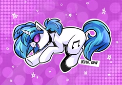 Size: 2048x1423 | Tagged: safe, artist:lrusu, derpibooru import, dj pon-3, vinyl scratch, pony, unicorn, abstract background, female, floating, glasses, mare, open mouth, solo, teeth