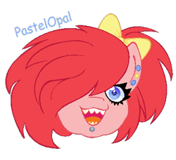 Size: 392x357 | Tagged: safe, artist:pastelopal, derpibooru import, pinkie pie, earth pony, pony, alternate hairstyle, bow, bust, ear piercing, earring, female, hair bow, hair over one eye, jewelry, lip piercing, mare, open mouth, piercing, scene kid, simple background, solo, transparent background