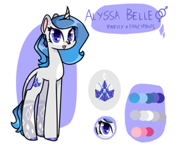 Size: 638x528 | Tagged: safe, artist:goldlines005, derpibooru import, oc, oc only, pony, unicorn, horn, leonine tail, offspring, parent:fancypants, parent:rarity, parents:raripants, reference sheet, simple background, smiling, solo, story included, unicorn oc, white background