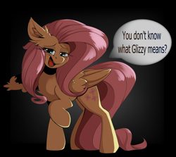 Size: 4000x3569 | Tagged: safe, artist:arume_lux, artist:witchtaunter, derpibooru import, fluttershy, pegasus, pony, female, glizzy, looking at you, mare, slang, solo, speech bubble, talking to viewer, taunting