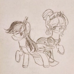 Size: 640x640 | Tagged: safe, artist:snowzaaah, derpibooru import, applejack, rainbow dash, earth pony, pegasus, pony, appledash, appledashdailydoodles, doodle, female, lesbian, monochrome, pencil drawing, shipping, sketch, traditional art