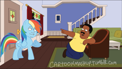 Size: 653x369 | Tagged: safe, artist:cartoonmashup, derpibooru import, rainbow dash, cleveland brown, crossover, crying, face swap, holt richter, pointing, the cleveland show