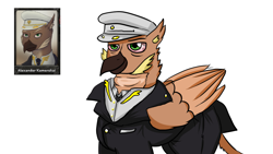 Size: 1366x768 | Tagged: safe, derpibooru import, oc, oc only, oc:alexander kemerskai, griffon, equestria at war mod, cap, clothes, fat, hat, neck fat, solo, uniform