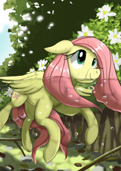 Size: 1024x1449 | Tagged: safe, artist:neoshrek, derpibooru import, fluttershy, pegasus, pony, flower, solo, swimming, water