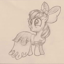 Size: 2416x2416 | Tagged: safe, artist:zapplebow, derpibooru import, apple bloom, clothes, dress, female, filly, gala dress, sketch, solo