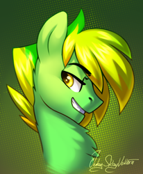 Size: 2000x2424 | Tagged: safe, artist:jedayskayvoker, derpibooru import, oc, oc:lemon sourpuss, bust, icon, looking back, male, portrait, sketch, solo, stallion