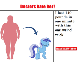 Size: 872x695 | Tagged: safe, derpibooru import, minuette, human, pony, unicorn, before and after, clickbait, ponified, transformation, weight loss