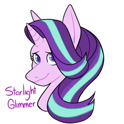 Size: 1000x1000 | Tagged: safe, artist:dymitre, derpibooru import, starlight glimmer, pony, unicorn, bust, eyelashes, female, mare, simple background, smiling, solo, white background