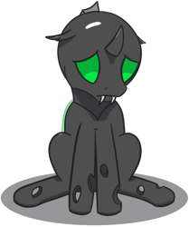 Size: 858x1025 | Tagged: safe, artist:rumstone, derpibooru import, oc, oc:rumstone, changeling, aggie.io, changeling ears, cute, cuteling, eye, eyes, fangs, green changeling, green eyes, green wings, sad, sadorable, shadow, simple background, sitting, solo, transparent background, vent art, wings