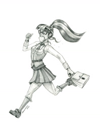 Size: 1000x1270 | Tagged: safe, artist:baron engel, derpibooru import, sci-twi, twilight sparkle, equestria girls, anime, clothes, crystal prep academy uniform, pencil drawing, running, school uniform, schoolgirl toast, traditional art