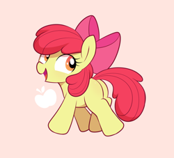 Size: 2200x2000 | Tagged: safe, artist:shinodage, apple bloom, earth pony, pony, adorabloom, cute, featured image, female, filly, looking back, open mouth, open smile, simple background, smiling, solo