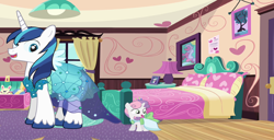 Size: 7312x3736 | Tagged: safe, artist:hubfanlover678, derpibooru import, edit, edited screencap, screencap, shining armor, sweetie belle, unicorn, dress, female, filly, male, princess dress, stallion