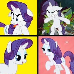 Size: 1300x1300 | Tagged: safe, derpibooru import, edit, edited screencap, screencap, mean rarity, rarity, pony, unicorn, friendship is magic, the cutie map, the mean 6, antagonist, bedroom eyes, bipedal, clone, ewww!!!, eyeshadow, female, hotline bling, makeup, meme, simple background, villains of equestria, yellow background