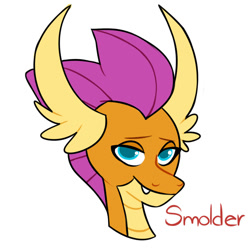 Size: 1000x1000 | Tagged: safe, artist:dymitre, derpibooru import, smolder, dragon, bedroom eyes, bust, dragoness, female, simple background, smiling, solo, white background