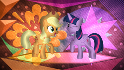 Size: 3840x2160 | Tagged: safe, artist:dashiesparkle edit, artist:jhayarr23, artist:laszlvfx, derpibooru import, edit, applejack, twilight sparkle, twilight sparkle (alicorn), alicorn, pony, one eye closed, wallpaper, wallpaper edit, wink