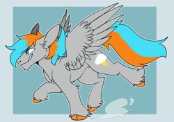 Size: 1419x1000 | Tagged: safe, artist:rockin_candies, derpibooru import, oc, oc only, oc:shade flash, pegasus, pony, male, running, simple background, smiling, smirk, spread wings, unshorn fetlocks, wings