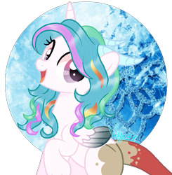 Size: 611x623 | Tagged: safe, artist:amicasecretuwu, derpibooru import, oc, oc:star icy, hybrid, female, interspecies offspring, offspring, parent:discord, parent:princess celestia, parents:dislestia, solo