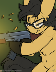 Size: 2550x3300 | Tagged: safe, artist:bbsartboutique, derpibooru import, oc, oc:crisom chin, pegasus, pony, ak, ak-47, assault rifle, clothes, focused, gloves, goggles, gun, patreon, patreon reward, pew pew, rifle, safety goggles, weapon