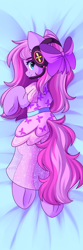 Size: 3000x9000 | Tagged: safe, artist:airiniblock, derpibooru import, oc, oc only, oc:lillybit, earth pony, pony, body pillow design, bow, clothes, dress, female, gaming headset, hair bow, headphones, headset, looking at you, looking back, looking back at you, looking over shoulder, mare, microphone, rcf community, smiling, smiling at you, solo