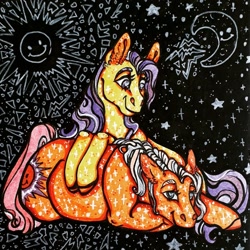 Size: 1080x1080 | Tagged: safe, artist:skior, derpibooru import, earth pony, pony, g1, lying down, napper, prone, sunspot (character), traditional art