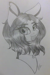 Size: 1575x2365 | Tagged: safe, artist:donnie-moon, derpibooru import, oc, oc only, earth pony, pony, bust, earth pony oc, eye clipping through hair, eyelashes, female, grayscale, jewelry, lineart, mare, monochrome, necklace, solo, traditional art