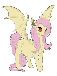 Size: 1964x2608 | Tagged: safe, artist:snspony, derpibooru import, fluttershy, bat pony, pegasus, pony, bat ponified, female, flutterbat, mare, preggoshy, pregnant, race swap, simple background, solo, species swap, spread wings, white background, wings