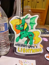 Size: 3076x4096 | Tagged: safe, artist:taurson, derpibooru import, oc, oc only, oc:midnight lightning, bat pony, pony, bat pony oc, bow, everfree northwest, hair bow, photo, solo, traditional art