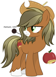 Size: 1596x2215 | Tagged: safe, artist:dayspringsentryyt, derpibooru import, oc, earth pony, pony, cutie mark, female, hat, looking back, mare, offspring, parent:applejack, parent:trouble shoes, parents:troublejack, reference sheet, simple background, solo, transparent background, unshorn fetlocks