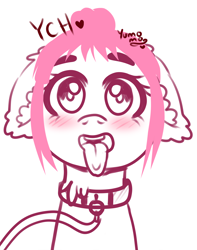 Size: 2000x2533 | Tagged: safe, artist:yumomochan, derpibooru import, any gender, any race, auction, blushing, collar, commission, ear fluff, ears, fluffy, happy, leash, sale, sketch, tongue, tongue out, your character here