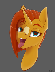 Size: 1573x2057 | Tagged: safe, artist:kviksi, derpibooru import, sunburst, pony, unicorn, alternate hairstyle, bust, looking at you, male, open mouth, portrait, simple background, solo, trap