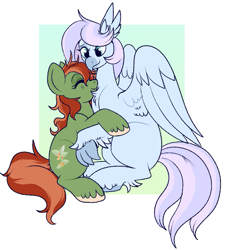 Size: 761x832 | Tagged: safe, artist:lulubell, derpibooru import, oc, oc only, oc:esther wake, oc:withania nightshade, earth pony, hippogriff, pony, earth pony oc, hippogriff oc, hug