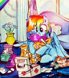 Size: 2373x2686 | Tagged: safe, artist:liaaqila, derpibooru import, rainbow dash, scootaloo, pegasus, pony, bandage, bandaid, commission, cute, cutealoo, dashabetes, first aid kit, happy, injured, laughing, scootalove, scooter