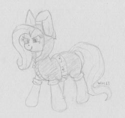 Size: 1860x1753 | Tagged: safe, artist:wapamario63, fluttershy, pegasus, pony, clothes, cute, dangerous mission outfit, female, hoodie, mare, missing wing, monochrome, shyabetes, sketch, solo, traditional art