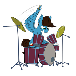 Size: 8100x8100 | Tagged: safe, artist:ponymovie2017, derpibooru import, oc, oc only, pegasus, pony, absurd resolution, digital art, drums, drumsticks, male, musical instrument, simple background, sitting, solo, stallion, transparent background, wing hold