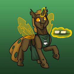 Size: 1000x997 | Tagged: safe, artist:foxenawolf, derpibooru import, oc, oc:parva, changeling, fanfic:conversations in a canterlot café, brown changeling, fanfic art, levitation, magic, solo, telekinesis