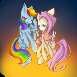 Size: 2000x2000 | Tagged: safe, artist:nkobox, derpibooru import, angel bunny, fluttershy, rainbow dash, pegasus, pony, gradient background, no pupils