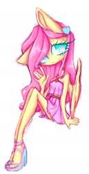 Size: 793x1540 | Tagged: safe, artist:nkobox, derpibooru import, fluttershy, anthro, pegasus, plantigrade anthro, clothes, cute, cutie mark eyes, daaaaaaaaaaaw, dress, feet, female, high heels, no nose, open-toed shoes, shoes, shyabetes, simple background, skirt, solo, toes, white background, wingding eyes