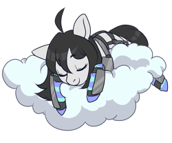 Size: 1200x1000 | Tagged: safe, artist:lavvythejackalope, derpibooru import, oc, oc only, earth pony, clothes, cloud, colored hooves, commission, earth pony oc, eyes closed, on a cloud, simple background, sleeping, smiling, solo, transparent background, ych result