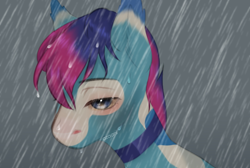 Size: 1280x858 | Tagged: safe, artist:azaani, derpibooru import, oc, bat pony, pony, art trade, bat pony oc, choker, male, rain, solo, wet hair