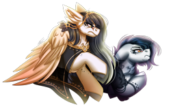 Size: 3186x2074 | Tagged: safe, artist:inspiredpixels, derpibooru import, oc, oc only, pegasus, pony, angry, bust, colored hooves, duo, ears, floppy ears, folded wings, simple background, transparent background, wings