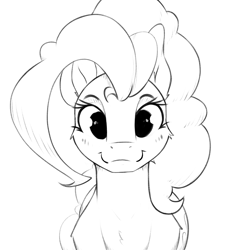 Size: 3200x3200 | Tagged: safe, artist:aquaticvibes, derpibooru import, pinkie pie, earth pony, pony, blushing, cute, diapinkes, female, looking at you, mare, monochrome, simple background, sketch, smiling, smiling at you, solo, white background