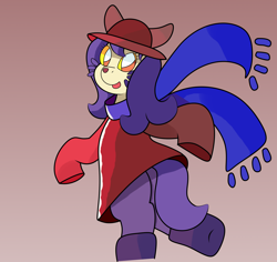 Size: 2550x2408 | Tagged: safe, artist:sparkfler85, derpibooru exclusive, derpibooru import, oc, oc only, oc:hymyt, pony, unicorn, boots, cat nose, clothes, coat, female, hat, mare, oneshot, pants, reference, scarf, shoes, simple background, solo