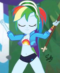 Size: 723x879 | Tagged: safe, artist:flutteryaylove, derpibooru import, edit, edited screencap, screencap, rainbow dash, better together, equestria girls, sunset's backstage pass!, belly button, eyes closed, female, smiling, solo