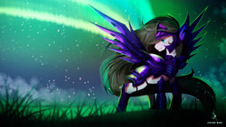 Size: 3826x2160 | Tagged: safe, artist:zidanemina, derpibooru import, oc, oc only, pony, anime, aquarius, armor, aurora borealis, crossover, grass, high res, night, night sky, saint seiya, sky, solo, stars