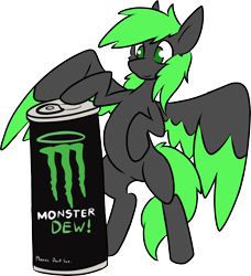 Size: 2077x2274 | Tagged: safe, artist:mimicryfluffoarts, derpibooru import, oc, oc:green lightning, pegasus, pony, bipedal, male, monster energy, pegasus oc, simple background, smiling, solo, stallion, transparent background