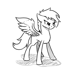 Size: 1800x1800 | Tagged: safe, artist:joan-grace, derpibooru import, firefly, pegasus, pony, female, lineart, mare, monochrome, smiling, wings